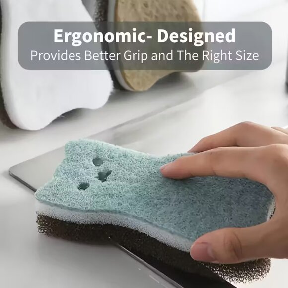 {NEW} 4-Pack Triple-Layer Heavy-Duty Cat Kitchen Sponges - Picture 3 of 6